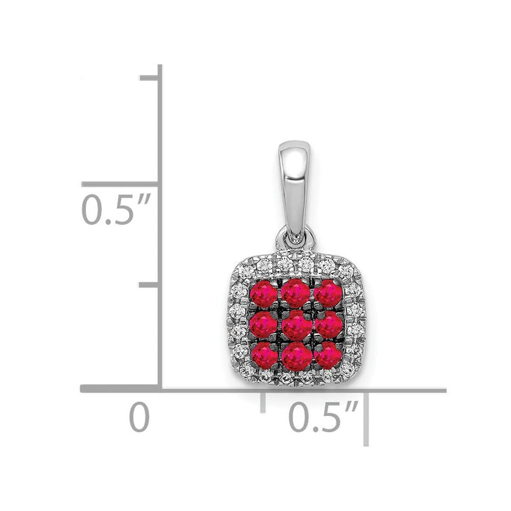 Lovely Rita's Pendants & Charms 14K White Gold Diamond and .23 ct Ruby Cluster Square Halo Pendant
