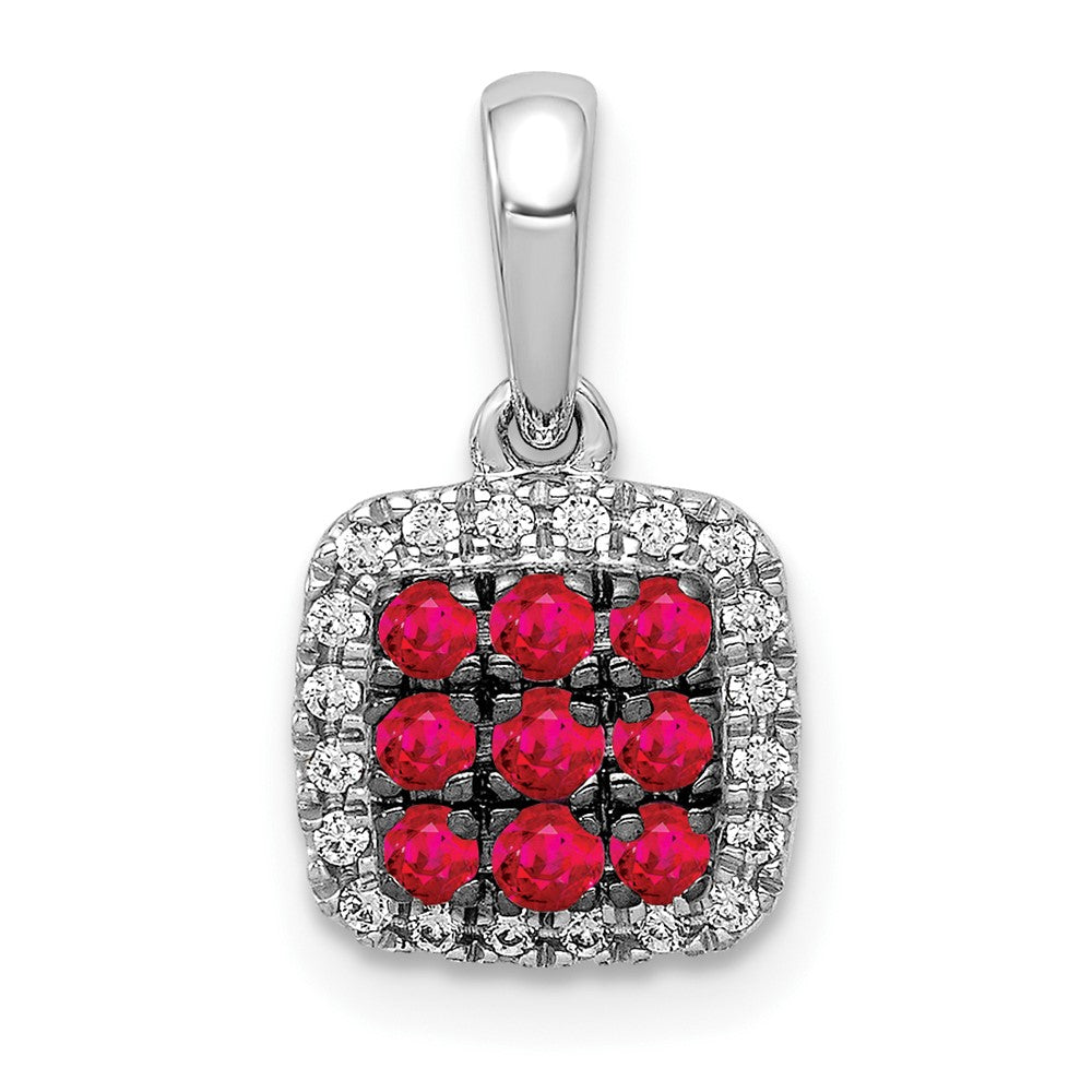 Lovely Rita's Pendants & Charms 14K White Gold Diamond and .23 ct Ruby Cluster Square Halo Pendant