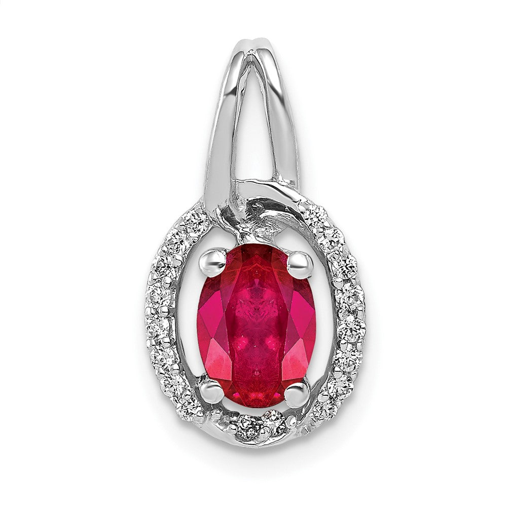 Lovely Rita's Pendants & Charms 14K White Gold Diamond and .86 ct Oval Ruby Halo Pendant