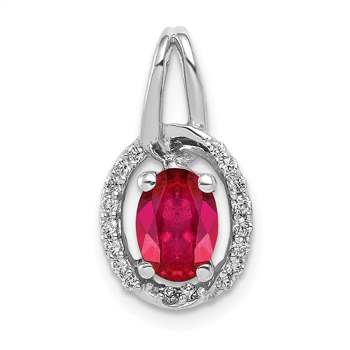 Lovely Rita's Pendants & Charms 14K White Gold Diamond and .86 ct Oval Ruby Halo Pendant