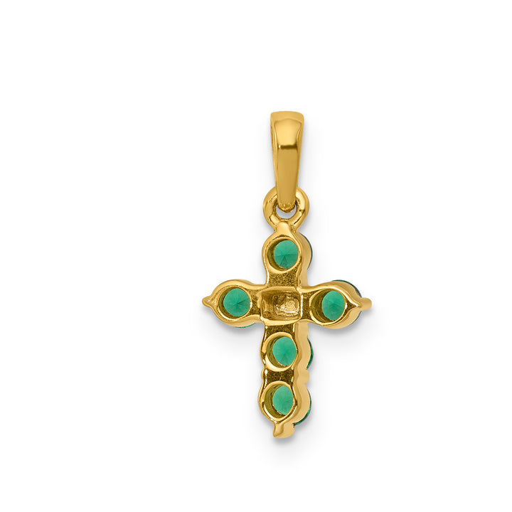 14k Yellow Gold Emerald & Diamond Cross Design Pendant