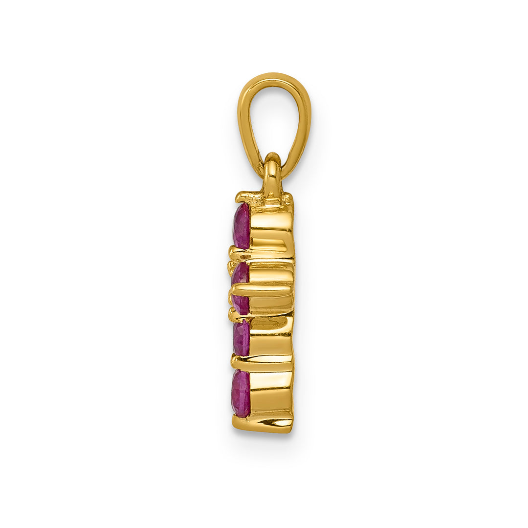 14k Yellow Gold Ruby & Diamond Stones Cross Pendant