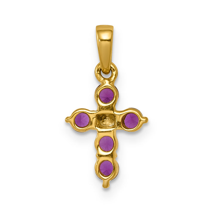 14k Yellow Gold Ruby & Diamond Stones Cross Pendant