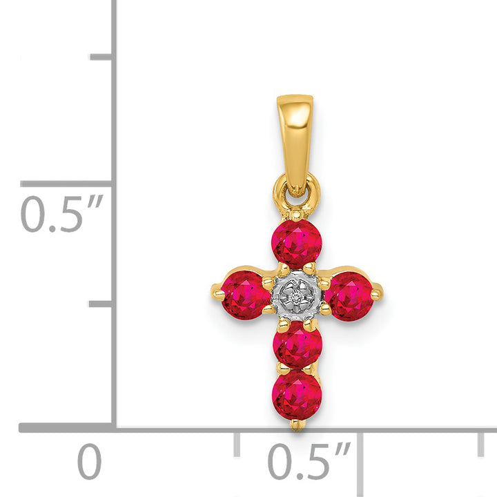 14k Yellow Gold Ruby & Diamond Stones Cross Pendant