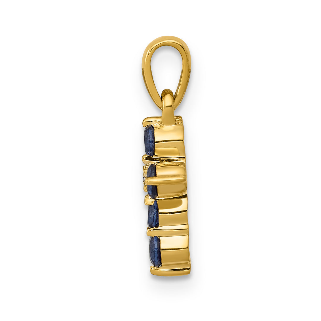 14k Yellow Gold Sapphire & Diamond Elegant Cross Pendant