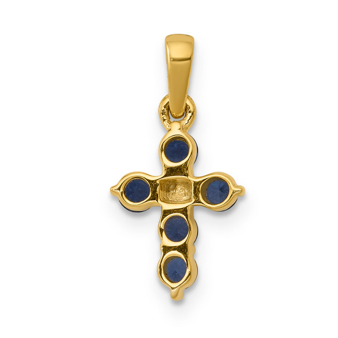 14k Yellow Gold Sapphire & Diamond Elegant Cross Pendant