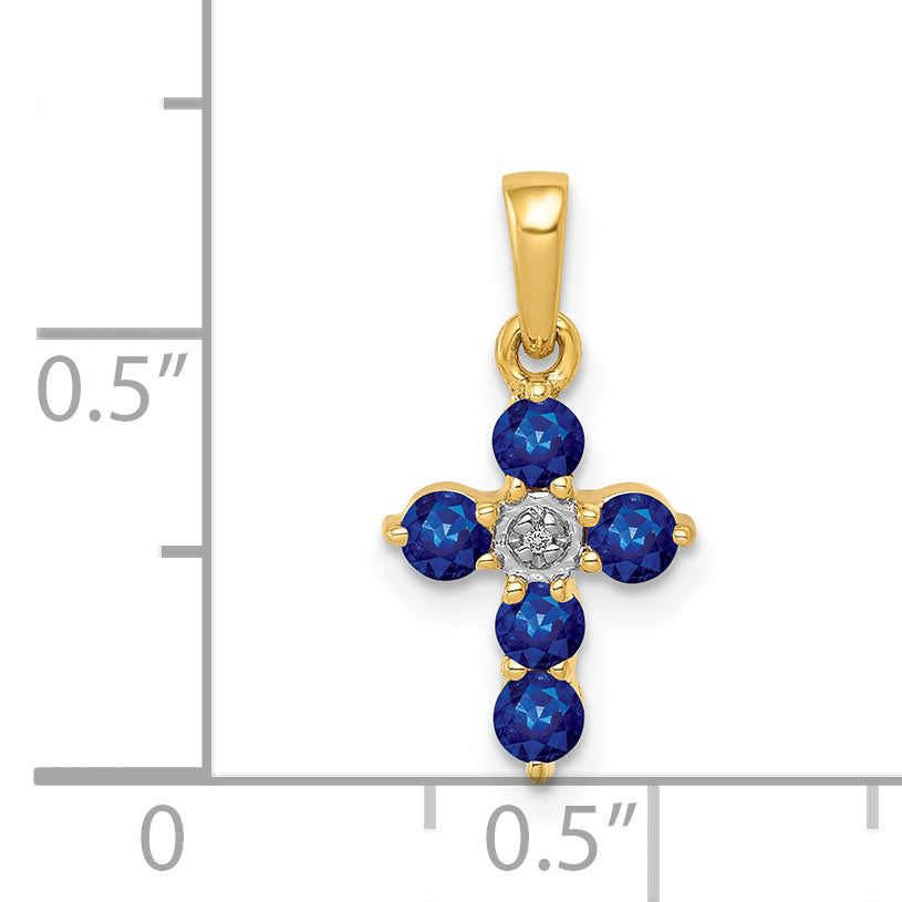 14k Yellow Gold Sapphire & Diamond Elegant Cross Pendant