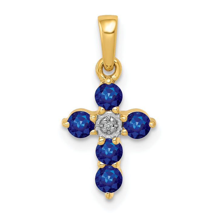 14k Yellow Gold Sapphire & Diamond Elegant Cross Pendant