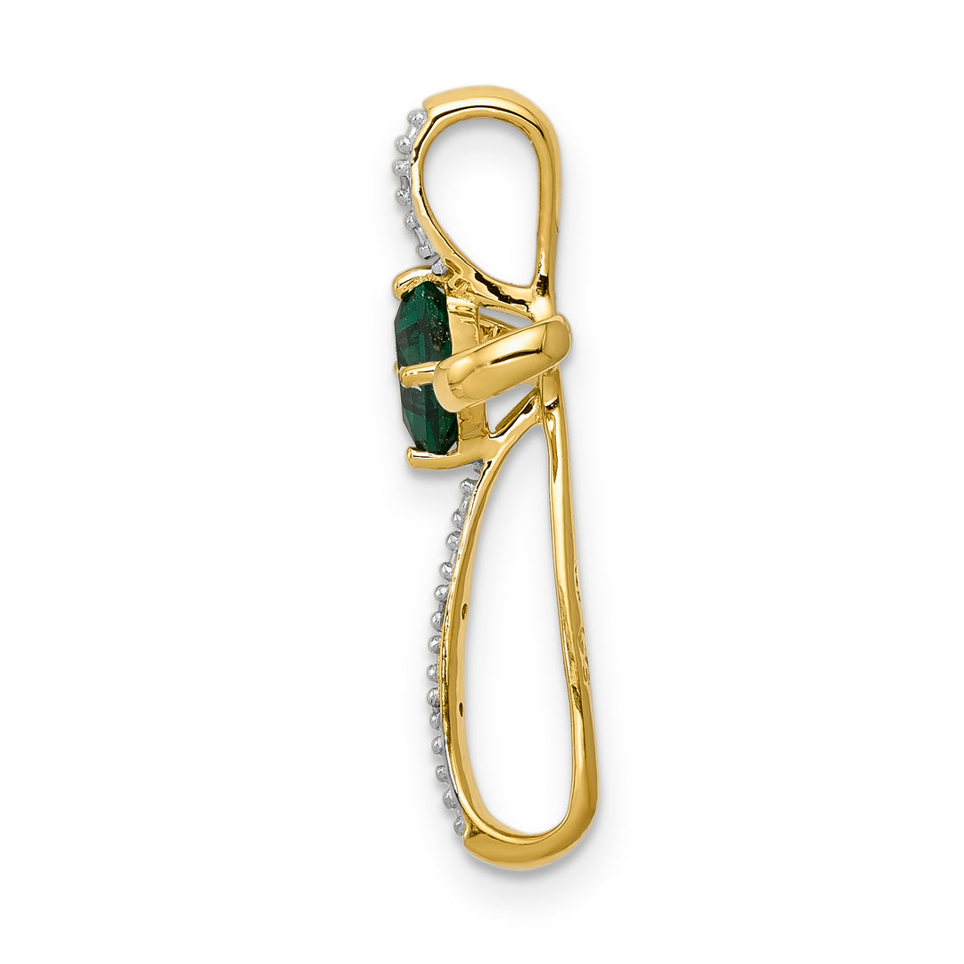 14k Yellow, White Gold Square Lab Emerald & Diamond Cross Omega Slide