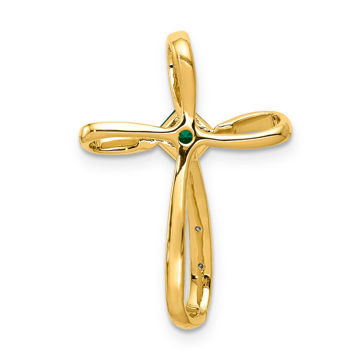14k Yellow, White Gold Square Lab Emerald & Diamond Cross Omega Slide