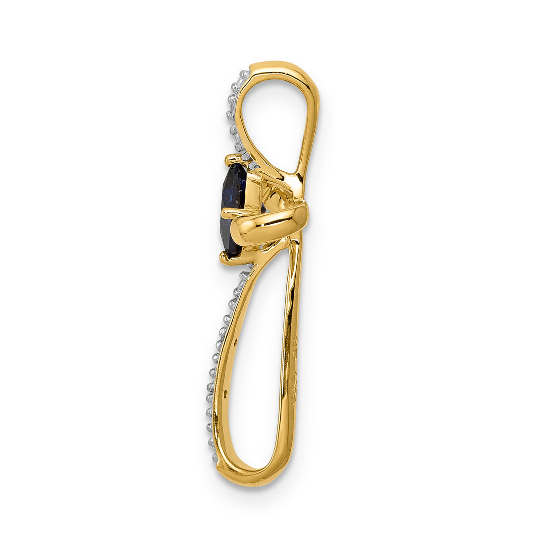 14k Two Tone Gold Square Lab Sapphire & Diamond Cross Omega Slide