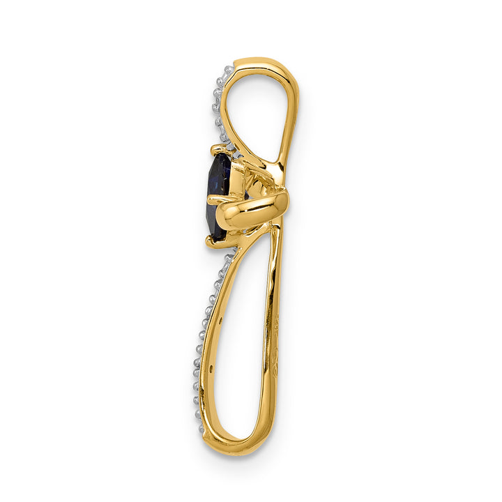 14k Two Tone Gold Square Lab Sapphire & Diamond Cross Omega Slide