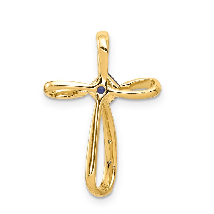 14k Two Tone Gold Square Lab Sapphire & Diamond Cross Omega Slide
