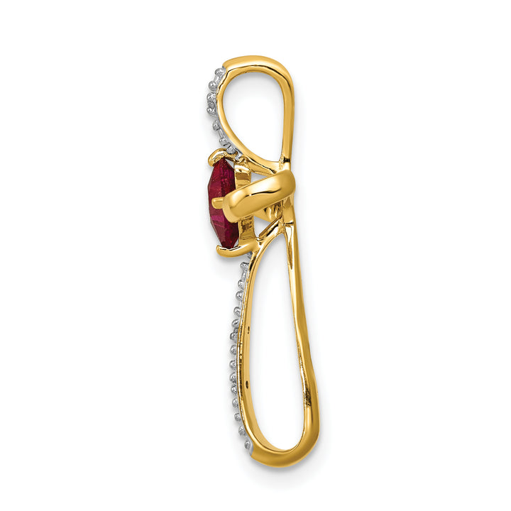 14k Yellow, White Gold Square Lab Ruby & Diamond Cross Omega Slide