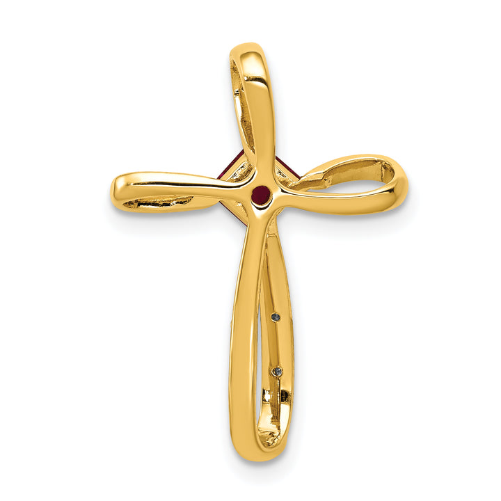 14k Yellow, White Gold Square Lab Ruby & Diamond Cross Omega Slide