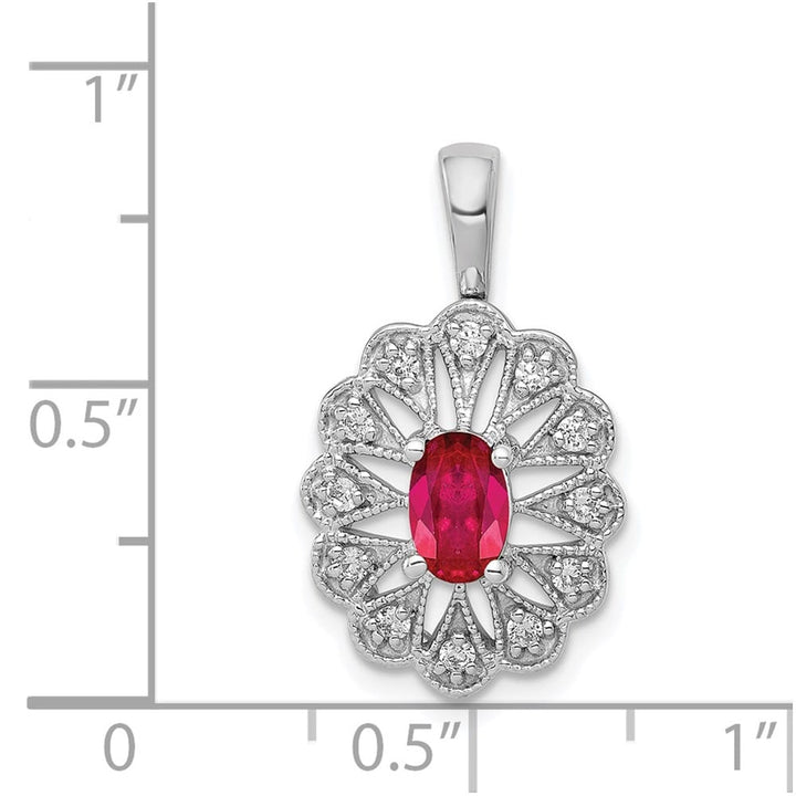 Lovely Rita's Pendants & Charms 14K White Gold 1/6 ct Diamond and Oval Ruby Fancy Pendant