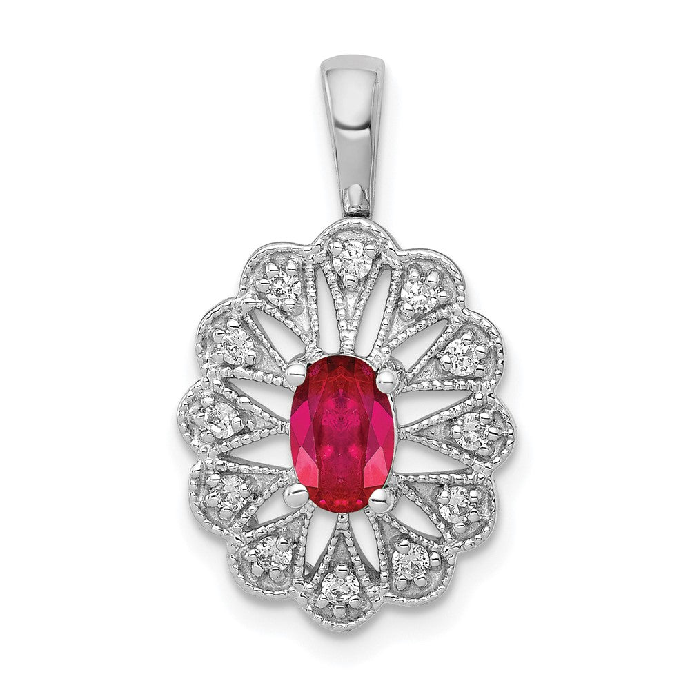 Lovely Rita's Pendants & Charms 14K White Gold 1/6 ct Diamond and Oval Ruby Fancy Pendant
