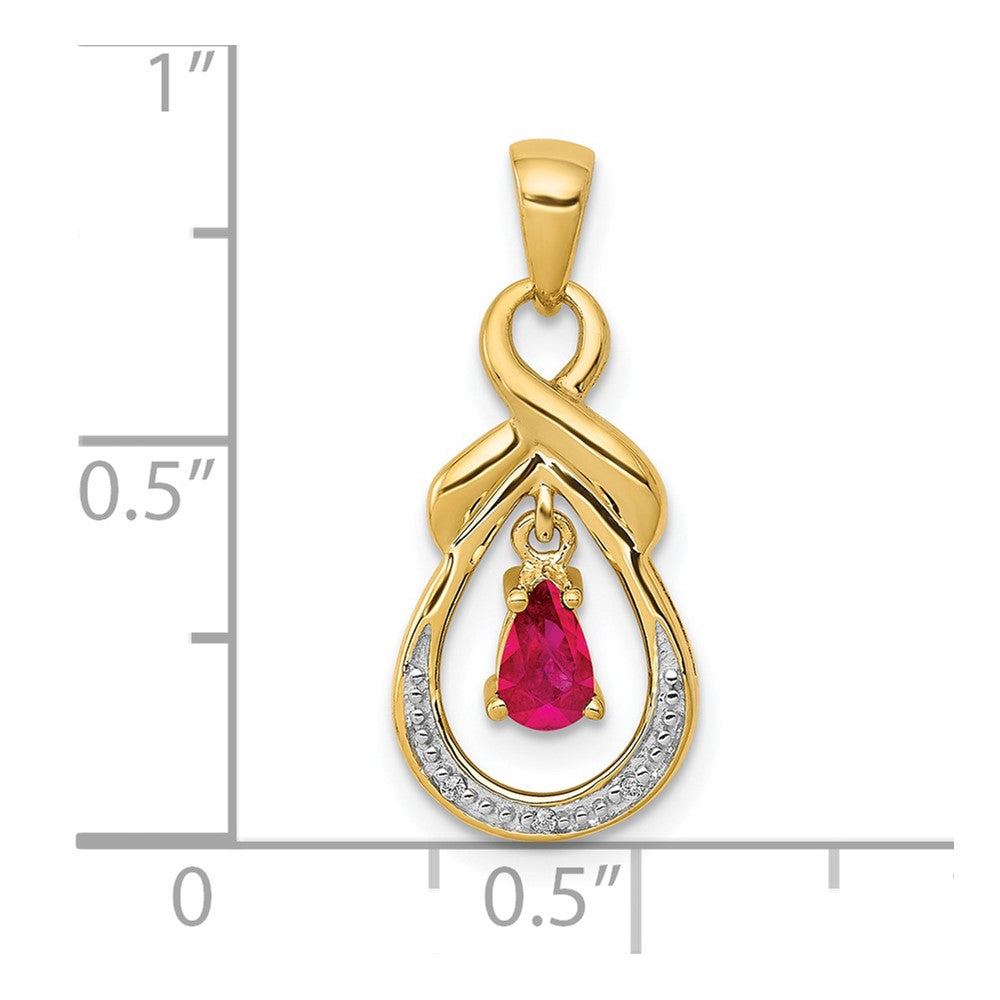 Lovely Rita's Pendants & Charms 14K Yellow Gold Pear Ruby and Diamond Dangle Pendant