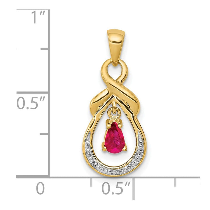 Lovely Rita's Pendants & Charms 14K Yellow Gold Pear Ruby and Diamond Dangle Pendant
