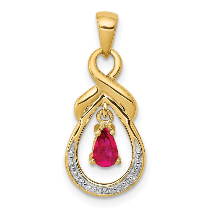 Lovely Rita's Pendants & Charms 14K Yellow Gold Pear Ruby and Diamond Dangle Pendant