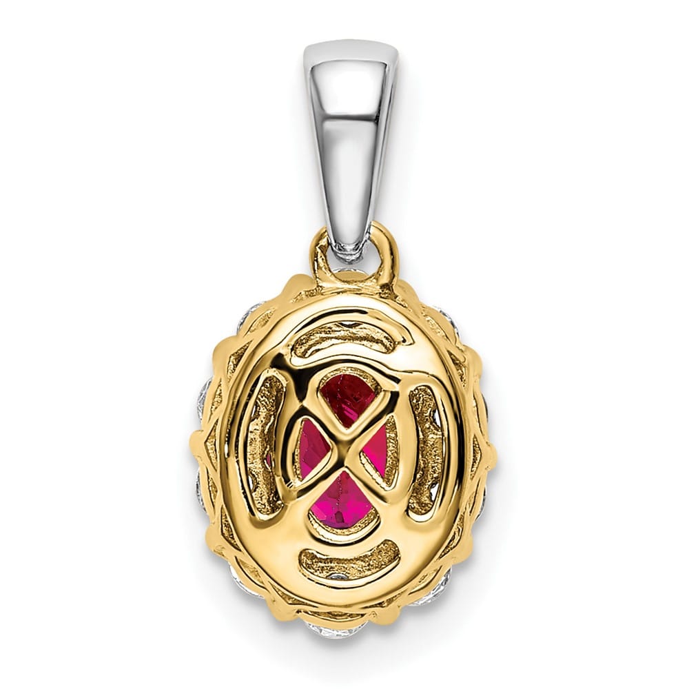 Lovely Rita's Pendants & Charms 14K Two-Tone Gold Oval Ruby and Diamond Halo Pendant