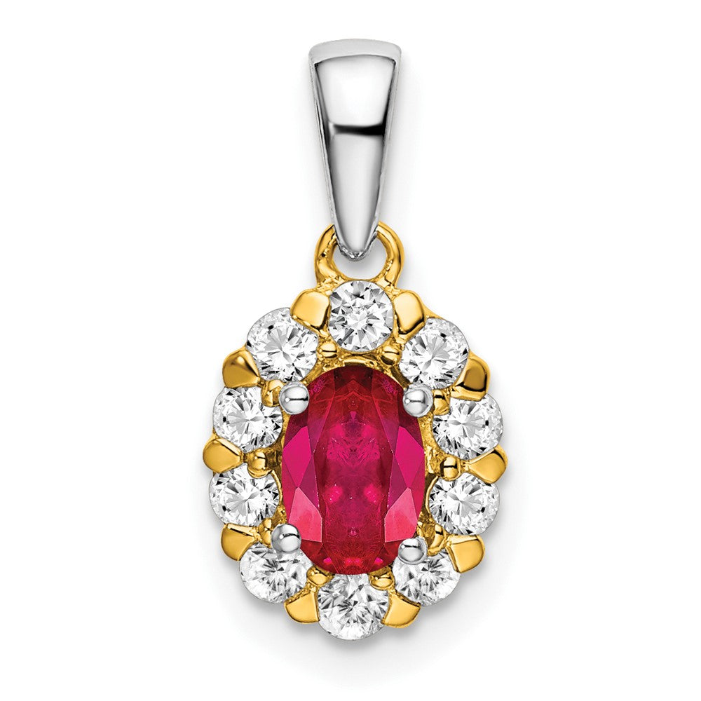 Lovely Rita's Pendants & Charms 14K Two-Tone Gold Oval Ruby and Diamond Halo Pendant