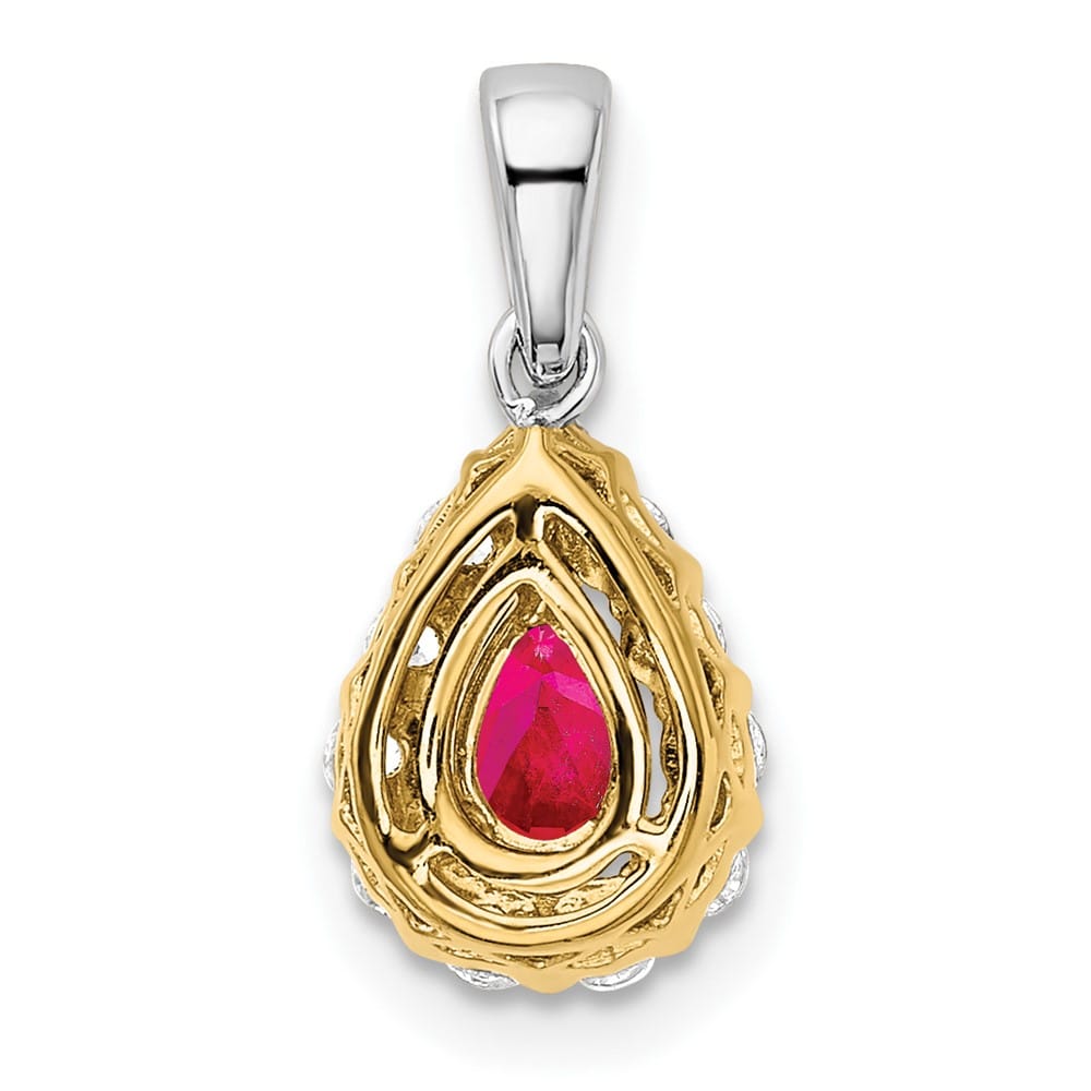 Lovely Rita's Pendants & Charms 14K Two-Tone Gold Pear Ruby and Diamond Halo Pendant