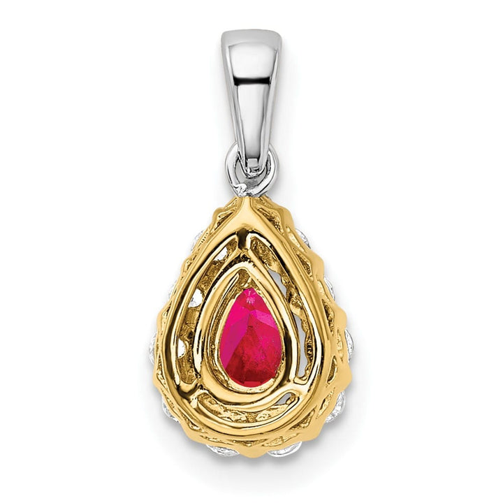 Lovely Rita's Pendants & Charms 14K Two-Tone Gold Pear Ruby and Diamond Halo Pendant