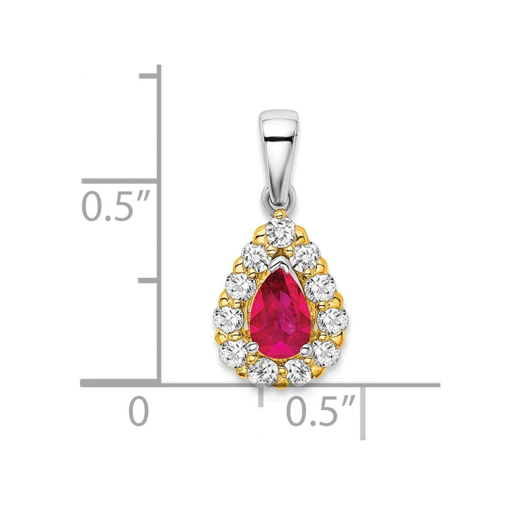 Lovely Rita's Pendants & Charms 14K Two-Tone Gold Pear Ruby and Diamond Halo Pendant
