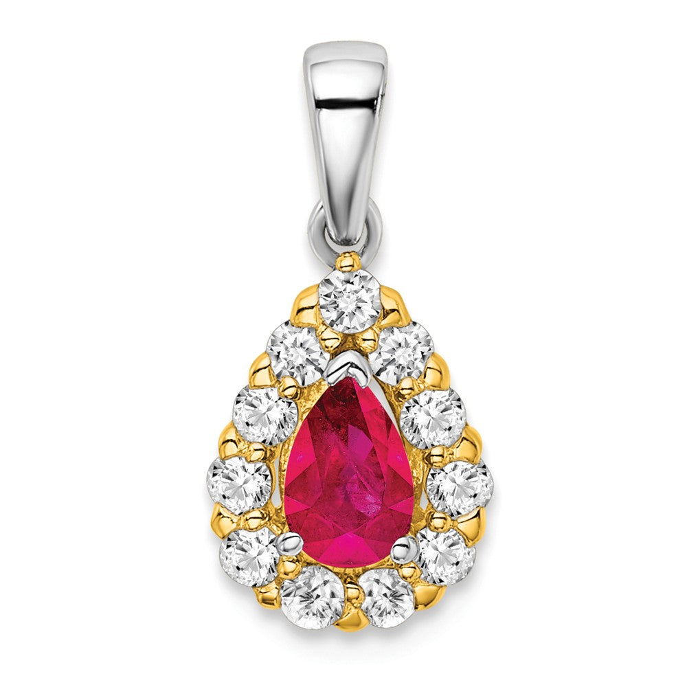 Lovely Rita's Pendants & Charms 14K Two-Tone Gold Pear Ruby and Diamond Halo Pendant