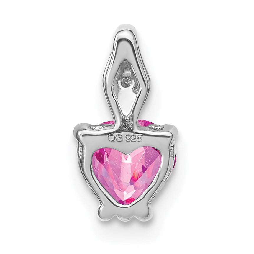 14k White Gold Heart Created Pink Sapphire and Diamond Pendant