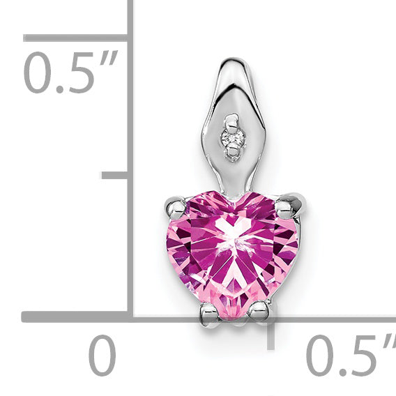 14k White Gold Heart Created Pink Sapphire and Diamond Pendant