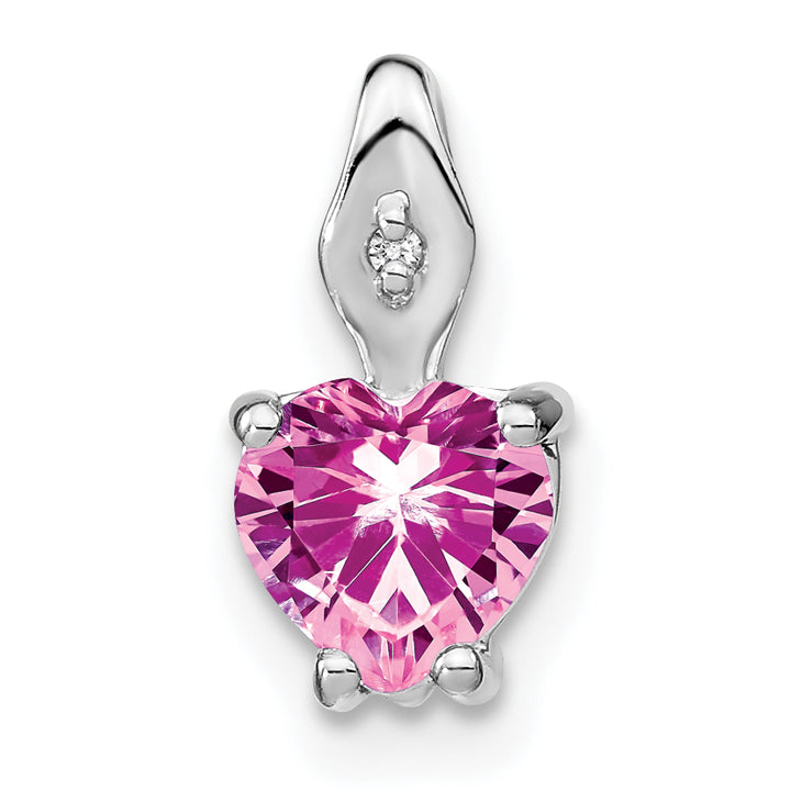 14k White Gold Heart Created Pink Sapphire and Diamond Pendant