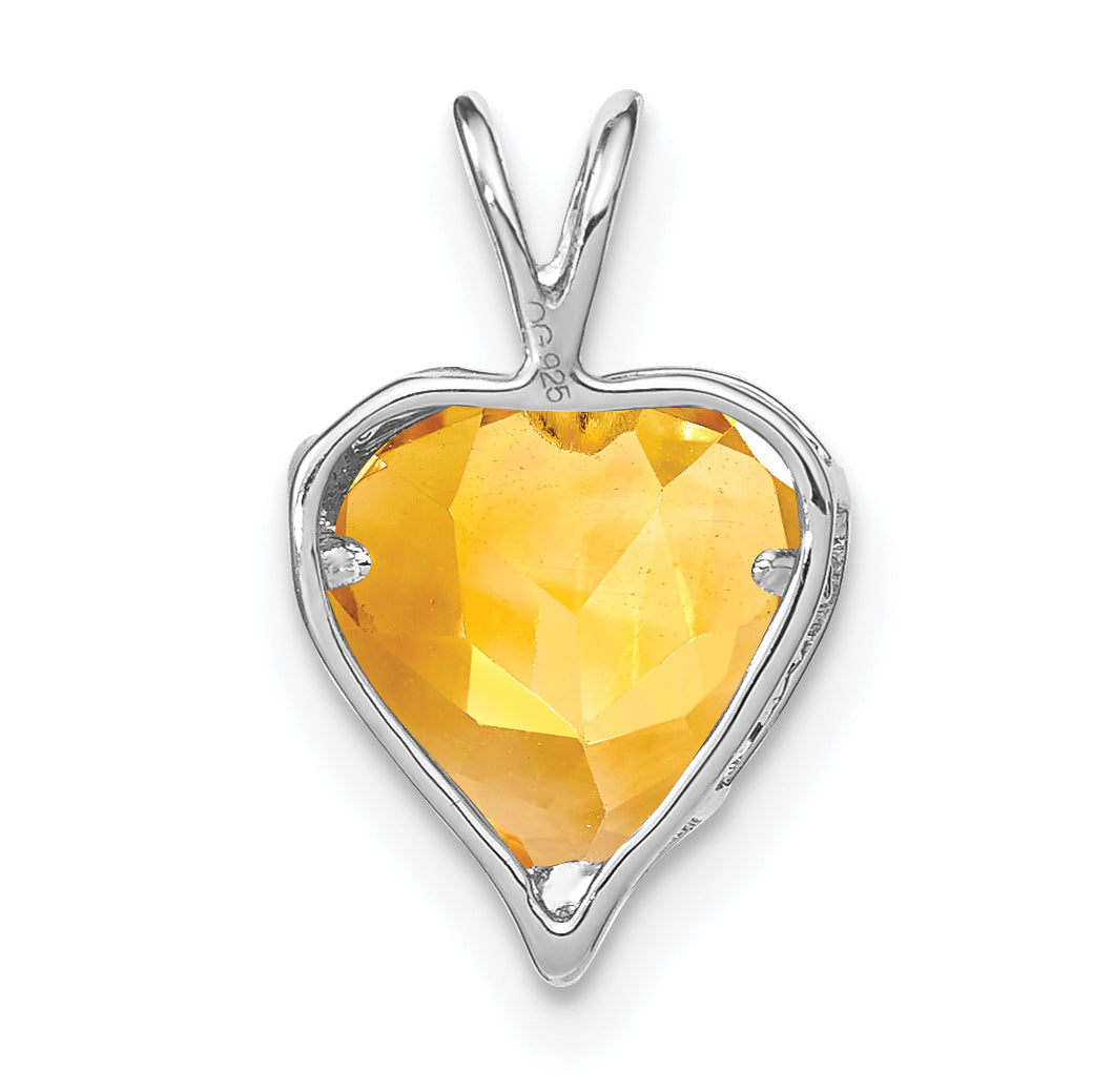 14k White Gold Citrine and Diamond MOM Heart Pendant