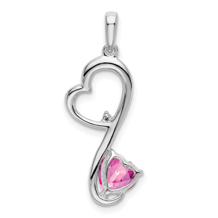 14k White Gold Pink Sapphire and Diamond Heart Pendant