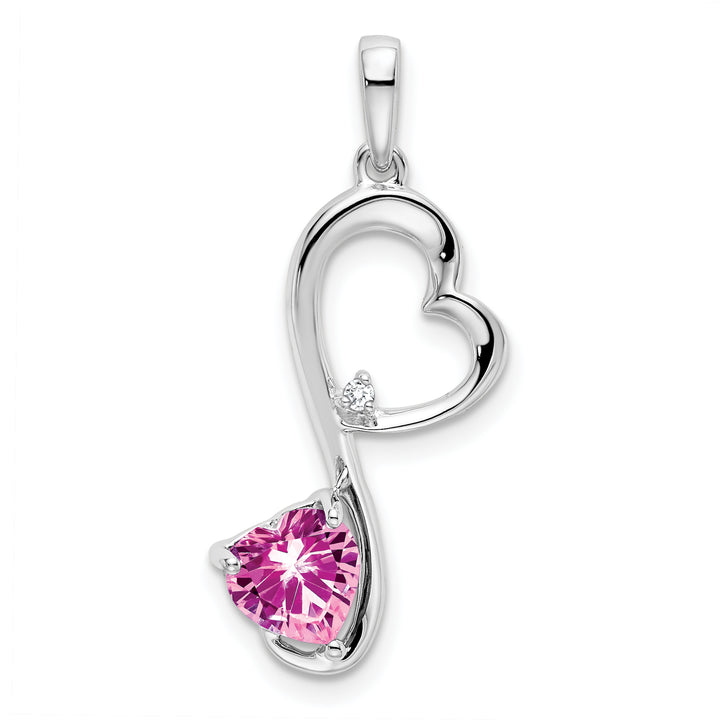 14k White Gold Pink Sapphire and Diamond Heart Pendant