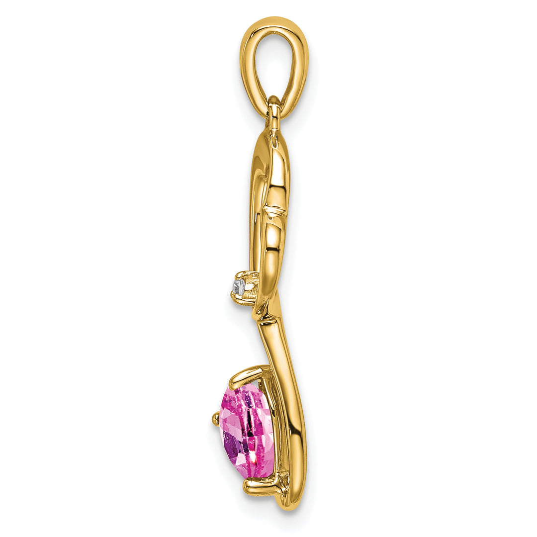 14k Yellow Gold Created Pink Sapphire Diamond Heart Pendant