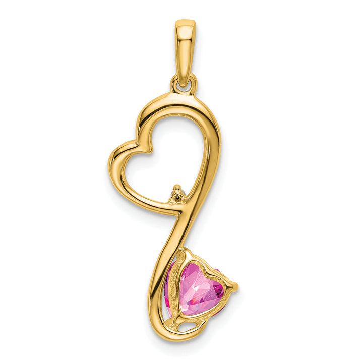 14k Yellow Gold Created Pink Sapphire Diamond Heart Pendant