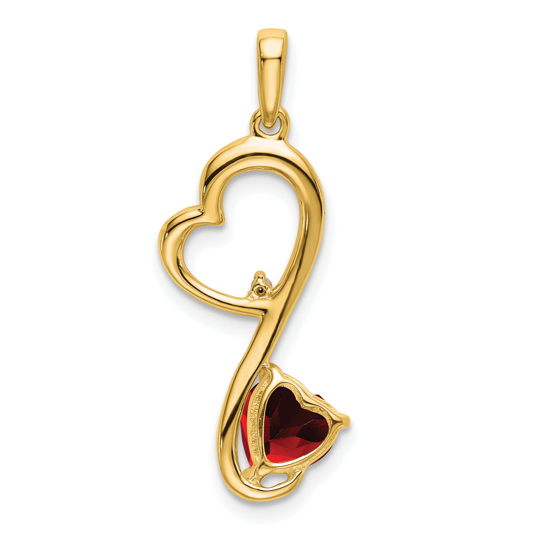 14k Yellow Gold Garnet and Diamond Heart Pendant