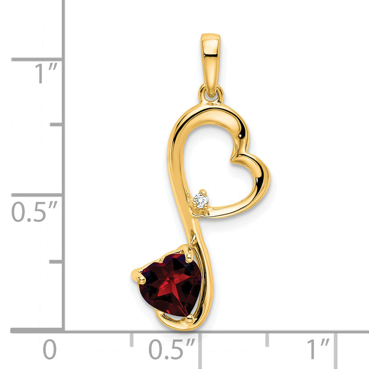 14k Yellow Gold Garnet and Diamond Heart Pendant