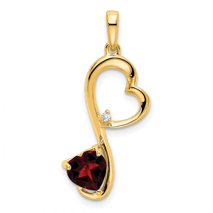 14k Yellow Gold Garnet and Diamond Heart Pendant