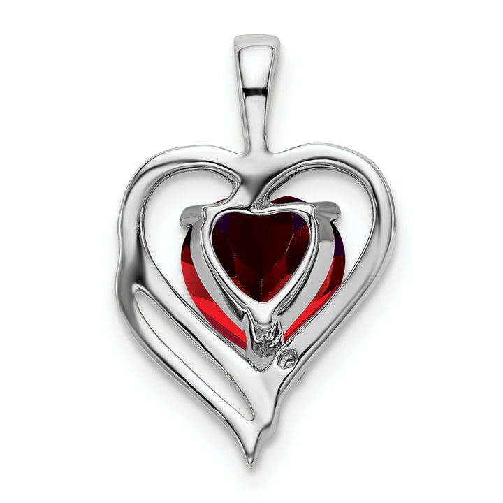 14k White Gold Garnet and Diamond Heart Design Pendant