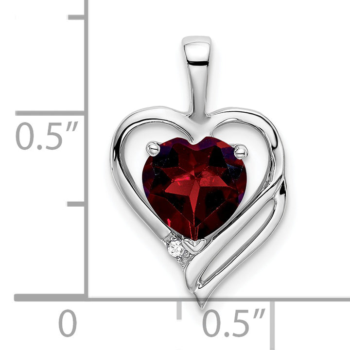 14k White Gold Garnet and Diamond Heart Design Pendant