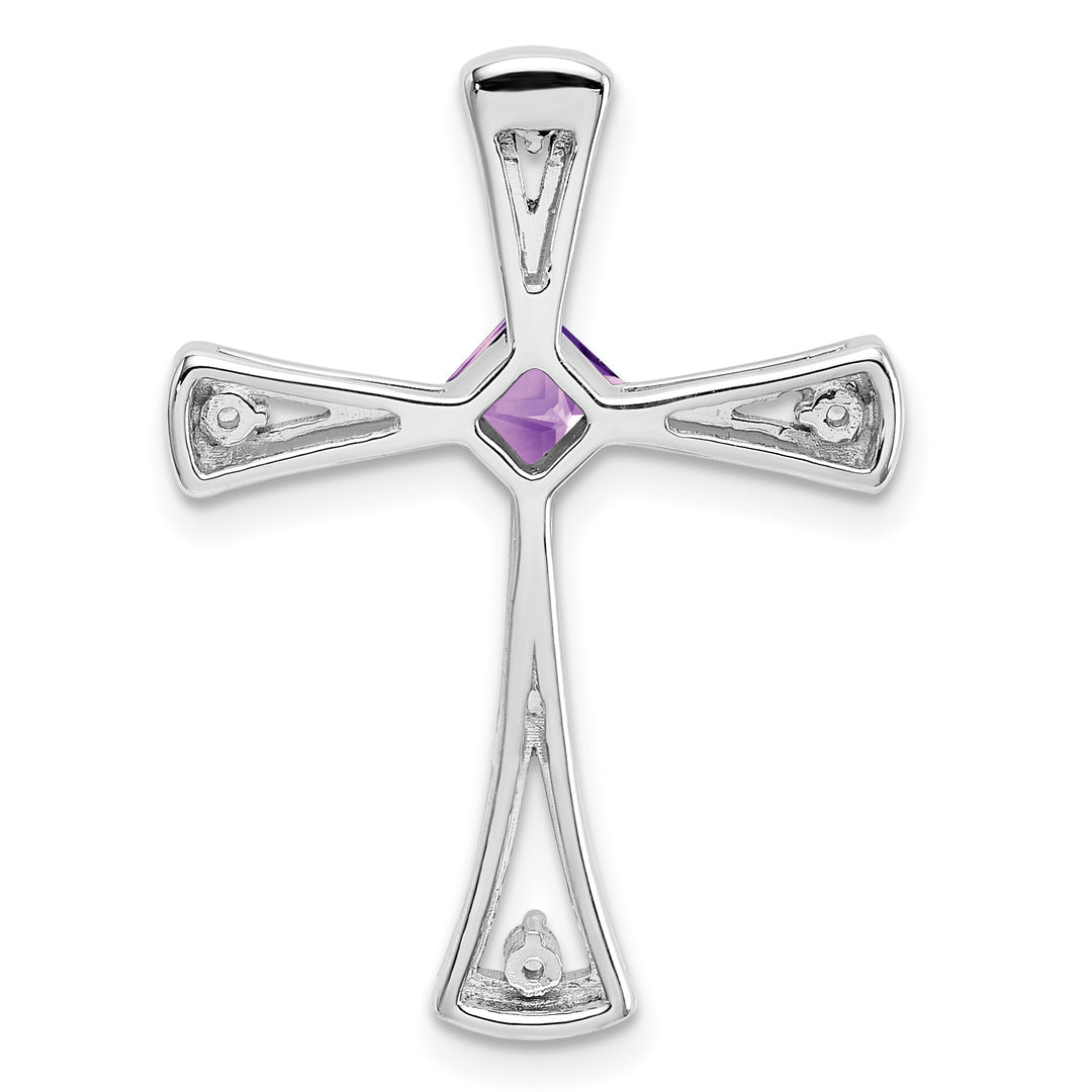 14k White Gold Square Amethyst & Diamond Cross Chain Slide