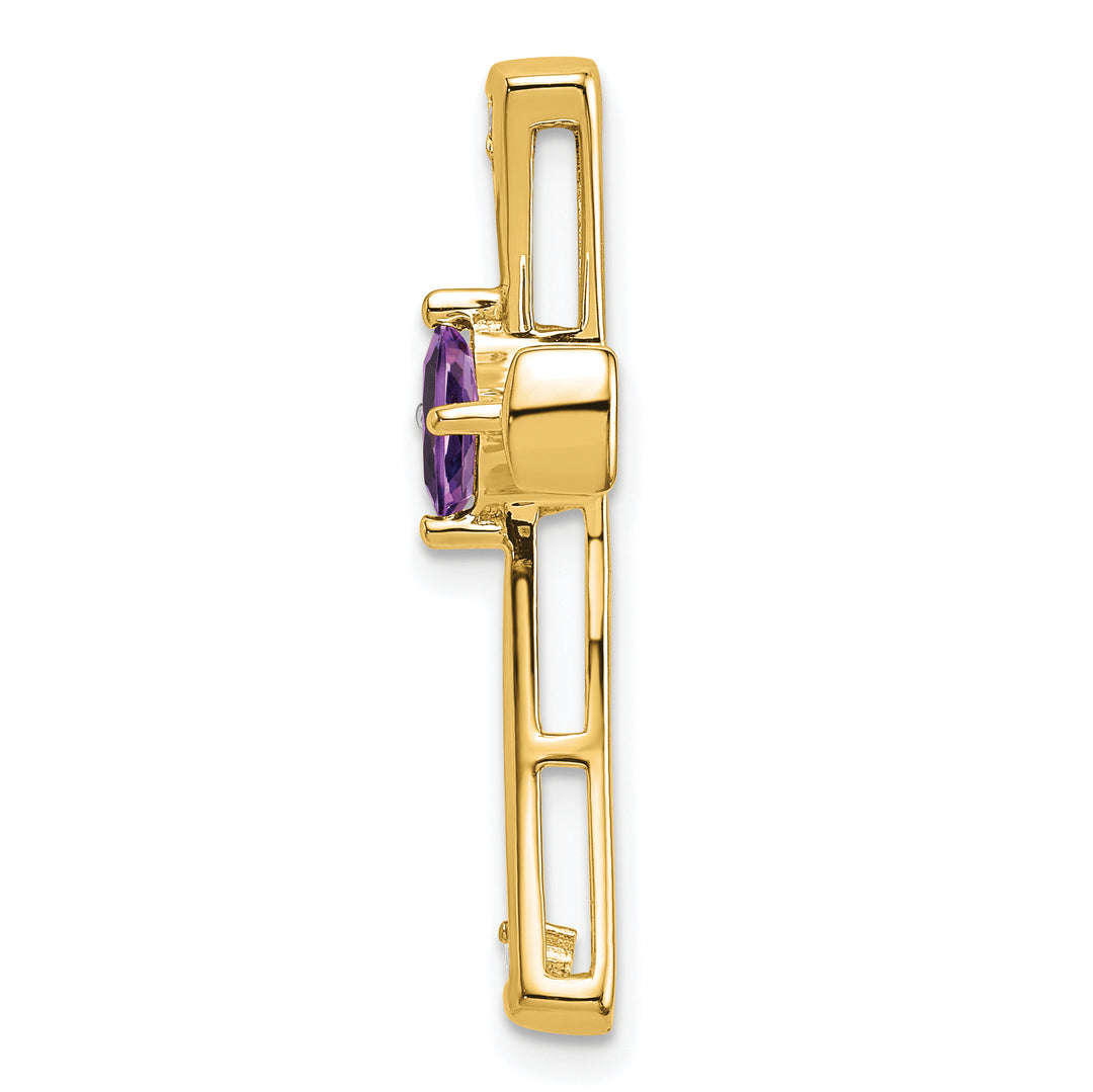 14k Yellow Gold Square Amethyst & Diamond Cross Chain Slide
