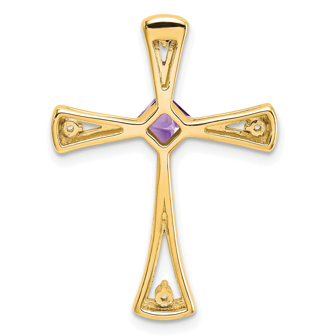 14k Yellow Gold Square Amethyst & Diamond Cross Chain Slide
