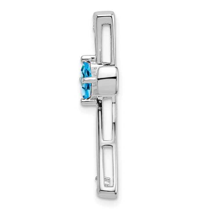 14k White Gold Square Blue Topaz & Diamond Cross Chain Slide