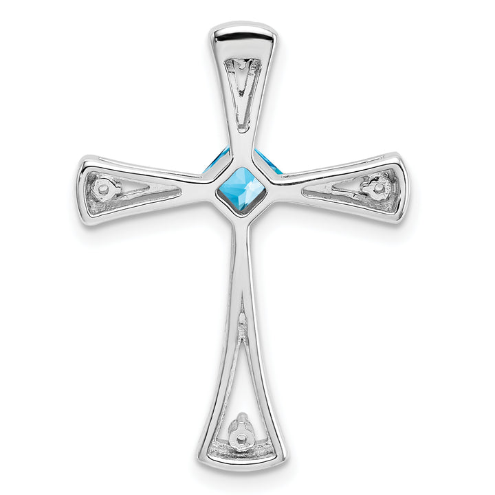 14k White Gold Square Blue Topaz & Diamond Cross Chain Slide