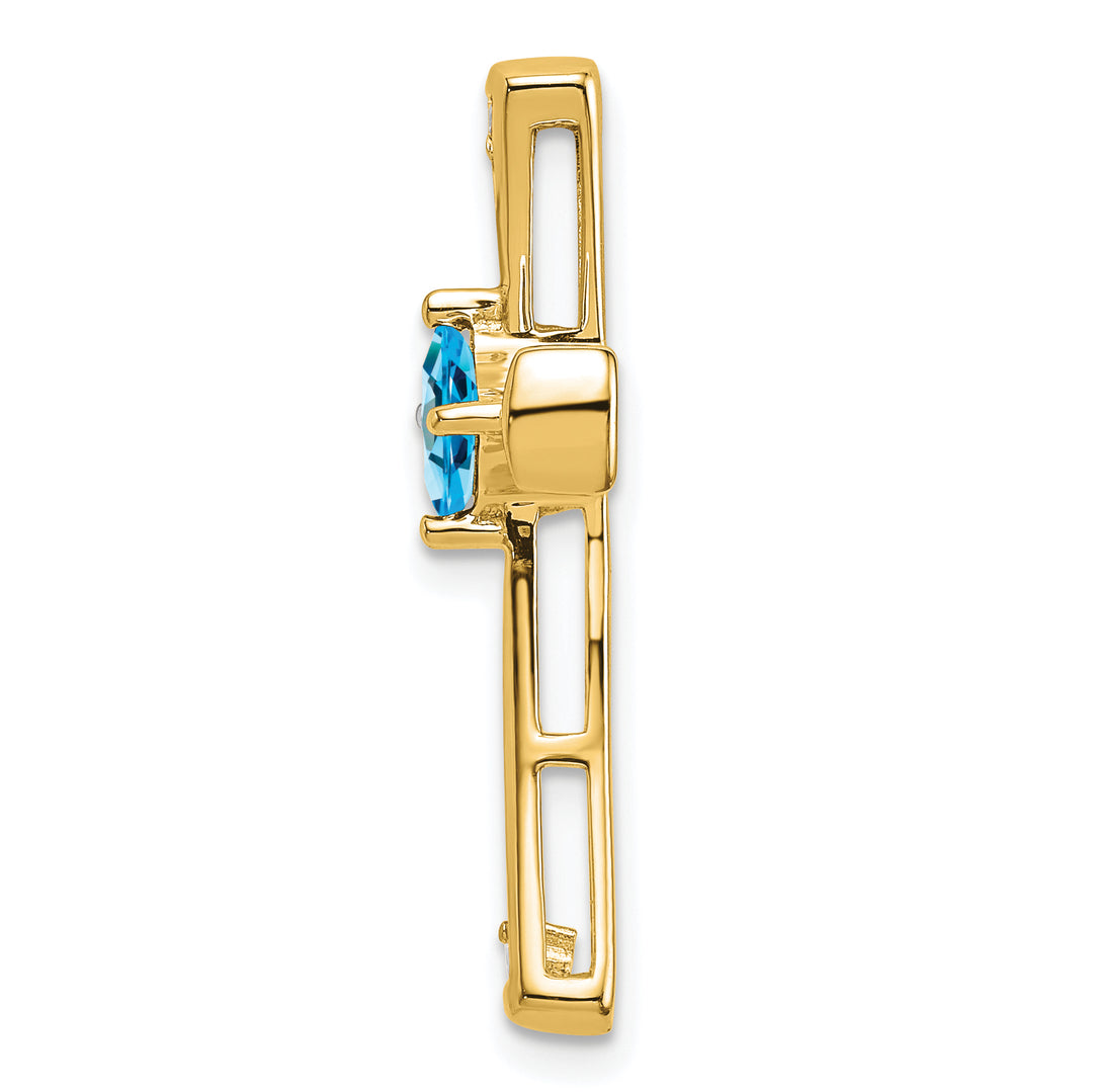 14k Yellow Gold Square Blue Topaz & Diamond Cross Chain Slide