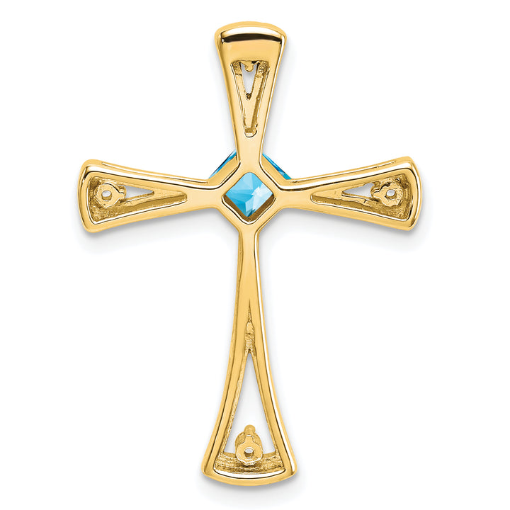 14k Yellow Gold Square Blue Topaz & Diamond Cross Chain Slide